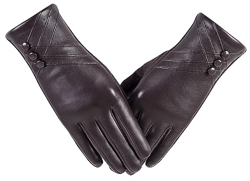 RSHHCXR Winter Leather Gloves for Women,With Touchscreen Texting Warm Cashmere Lining Windproof Suede Driving Gloves, Brown, Small/Medium