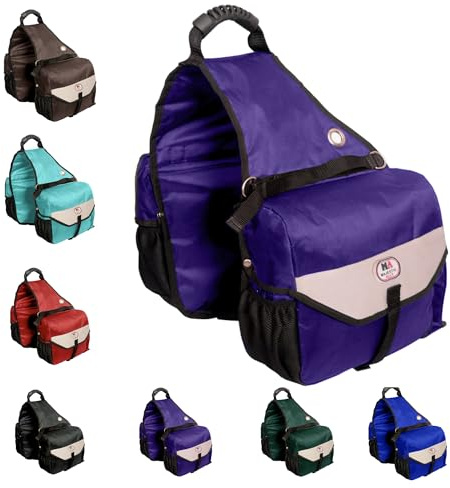 Majestic Ally Horse Saddle Bag - Nylon Insulated Leakproof Cooler, Reflective Padded with Pockets and Water Bottle Carrier, Durable Equestrian Saddle Bag (Purple)