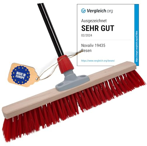 Novaliv Balai de rue avec manche - 60 cm - Poils élastiques - Idéal comme balai d'extérieur - Balai de jardin avec manche - Poils durs - Balai de terrasse - Balai d'écurie - Balai industriel - Pour