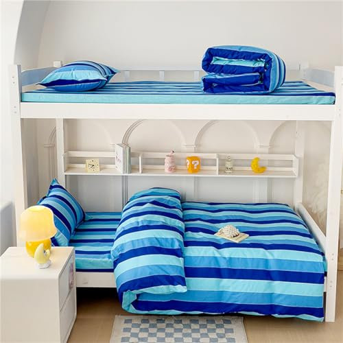 Odot 3 Piece Single Bedding Sets, Single Duvet Cover Set with Zip Fastening Soft Microfiber Bed Sheets with Pillow Case for School Dormitories (150x210cm,Blue Stripe)