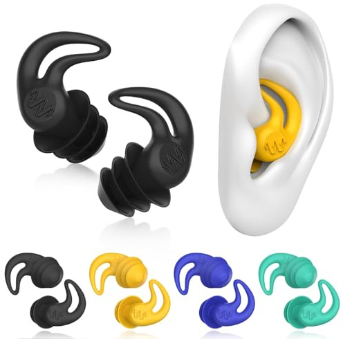 Waterproof Ear Plugs for Swimming Adults - 4 Pairs Reusable Silicone Ear Plugs for Women & Men, Keep Ear Water Out Swimming, Showering, Bathing, Surfing, Water Sports