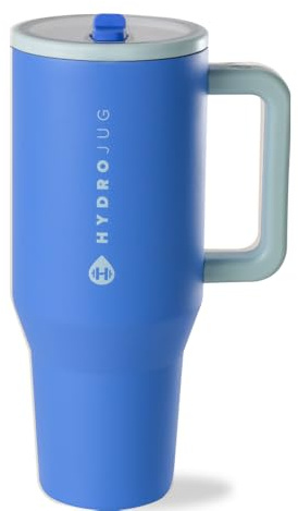 HydroJug Traveler – Water Bottle with Handle and Flip-Top Straw, Fits in Cup Holder, Leak-Proof Tumbler, Reusable, Insulated Stainless Steel and Rubber Base, Gift for Women and Men,