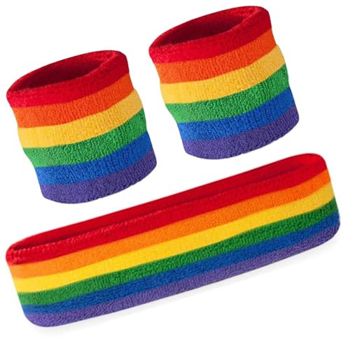 3PC Headband and Sweatband Rainbow Set – Rainbow Wristband and Exercise Accessories for Men and Women, Elastic and Comfortable, Perfect for and Sports Activities