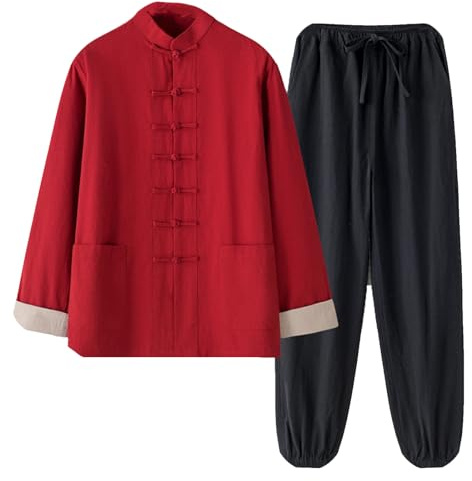 Lino in Cotone Tradizionale Camicie da Gocce Tang Cinese Pantaloni per Uomo Abiti Kung Fu Vestito Tai Chi Marziale Costume d'Arte(Size:170/L,Color:C)