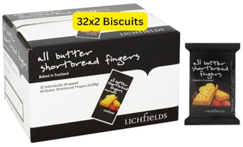 All Butter Shortbread Biscuits, Individually Wrapped, 32 Packs of 2 (1 Box)
