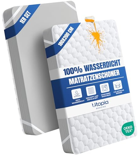Utopia Bedding Wasserdichter Gesteppte Matratzenauflage 180 x 200 cm, Weicher Mikrofaser-Matratzenbezug, Gesteppter Matratzenschoner 180x200 Topper Mit elastischen Bändern, 4 Eckgummis