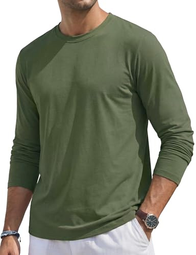 TACVASEN Maglia Manica Lunga Uomo Minimalista Casual Maglietta Verde Uomo in Cotone Classico Versatile (XL, Verde)