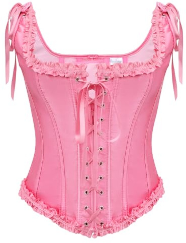 LEACOOLKEY Haut de Corset Renaissance pour Femmes, Découpe Vintage, Corset à Lacets Overbust avec Support en Os comme Bustier Bodice pour Costumes d'Halloween, Rose, XL
