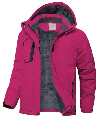 Zoofly Veste de Ski Enfant Imperméable avec Capuche Hiver Manteau Fille Doublé Polaire Chaud Rose rouge XL(13-15)