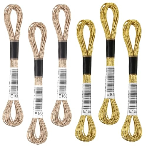 Gold Embroidery Thread, 6 Skeins Metallic Embroidery Floss String Friendship Bracelet String Glitter, Polyester Cross Stitch Threads for Hand Embroiderys, Strings Art Supplies, DIY Bracelet Accessory