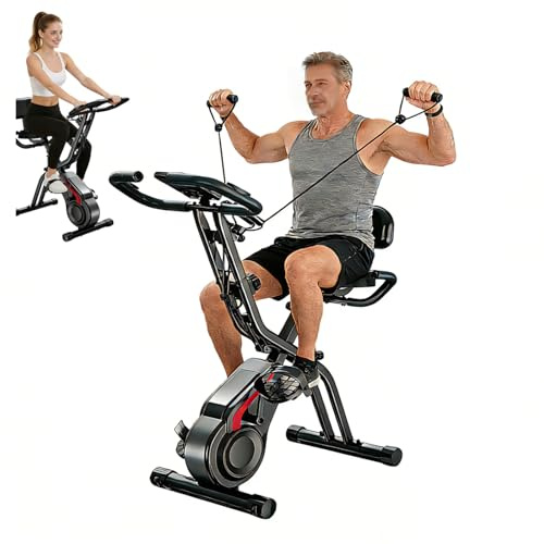 SUIUOI Cyclette Pieghevole con Schienale per Casa – Bici Statica Magnetica Silenziosa, 8 Livelli di Resistenza, Monitor LCD, Allenamento Sicuro fino a 136 kg