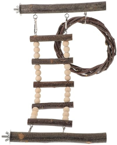 LALAFINA Scala in Legno per Pappagallini e Parrocchetti, Giocattolo a Scala per Uccelli da Arrampicata, Accessorio per Gabbia Fissaggio a Dado, per Addestramento e Gioco di Piccoli e Medi