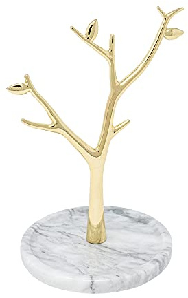ATP MODERN Marble Jewelry Tree - Gold Necklace Holder - Jewelry Stand For Necklaces & Rings - Jewelry Organizer (White)