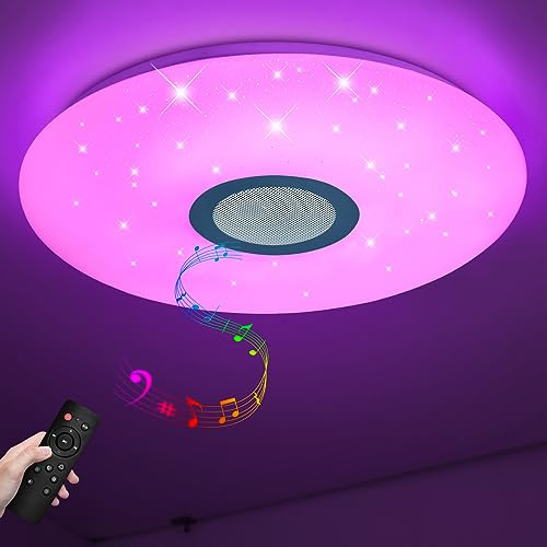 JDONG Lámpara LED de Techo 50CM Regulable con Altavoz Bluetooth, Mando a Distancia, 54W RGB Cambio de Color, IP44 a prueba de agua