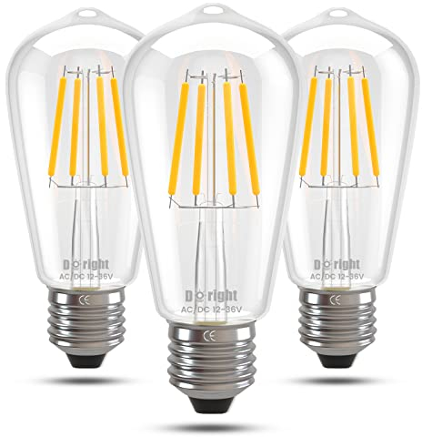 DoRight - Bombilla LED ST64 E27 de 12V con tornillo Edison, 4W E27 bombillas de filamento AC/DC 12-36V, equivalente a 40W, blanco cálido 2700K para RV Camper Marine (paquete de 3)
