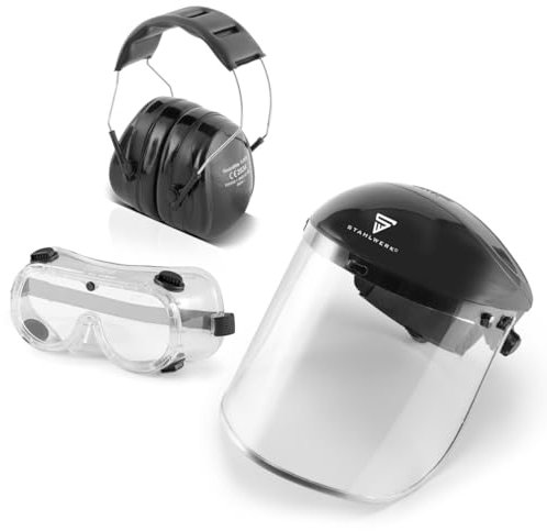 STAHLWERK Kit de sécurité AS-2 Lunettes de protection Protection auditive Ecran facial Visière Coquille anti-bruit Protection parfaite pour le travail