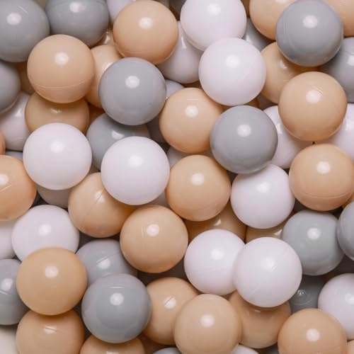 GOGOSO Ball Pit Balls for Toddlers Kids Plastic Balls for Ball-Pit Playpen Pool Baby Play Pastel BPA-Free Non Toxic Play Pastel Crush Proof Bal Beige Light Gray White 100pcs