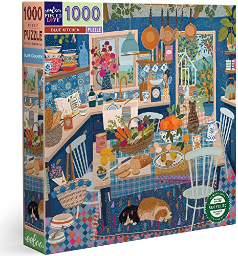 Eeboo - La Cuisine Bleu - Puzzle Adulte 1000 Pièces en Carton illustrant Une Belle Cuisine Bleu - Dimensions 58.5 x 58.5 cm