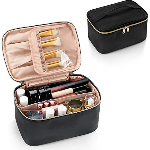 Travel Makeup Bag, Portable Cosmetic Bag with Makeup Brush Organiser Large Capacity Make up Case Water-Resistant Toiletry Bag for Women Travel Essentials