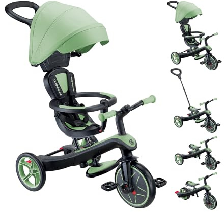Globber Tricycle Explorer 4 en 1 - Triciclo evolutivo y draisiano para niños pequeños de 10 Meses a 5 años - Versión 2 - Verde Salvia