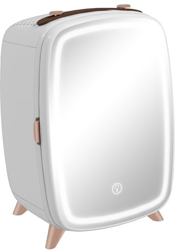 HOMCOM Mini Kühlschrank 6 Liter Kosmetik Kühlschrank mit LED Spiegel, Kühlfunktion, Skincare Fridge für Schlafzimmer, Hautpflege, Büro, Weiß