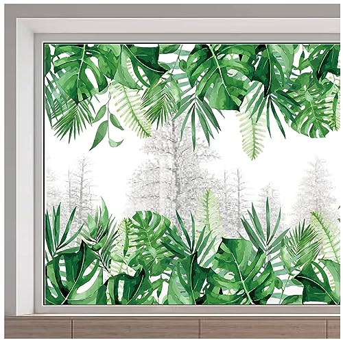 GORGECRAFT 116x38cm Tropical Plant Leaves Window Decals Large Green Leaf Window Stickers Static Non Adhesive Palm Tree Monsters Fern Leaf Decal for Glass Sliding Door Summer Home Decor