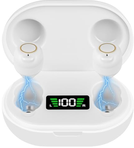 Aolso Mini Digital Sound Aid Voice Enhancer, Rechargeable Sound Headphones for Seniors, Noise Cancelling, Digital in-Ear Audio Headphones Device with Charging Case-White