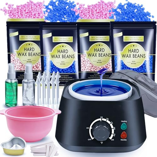 Lrqmte Eyebrow Waxing Kit for Women, 500ml Mini Wax Pot for Men, Full Body Hair Removal, Painless Wax Machine with 4 Packs Hard Beads & Spatulas, Home Use Waxing System for Bikini, Face, Legs