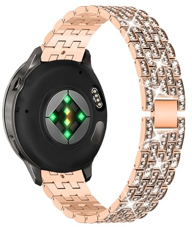 WoPail 18mm Métal Femme Bracelet pour Garmin Venu 4 /Venu 3S 41mm /Forerunner 265S /255S /Vivoactive 4S 40mm, Bling Diamant Bracelets de Remplacement Bracelets pour Garmin Vivomove 3S 39mm - Or Rose