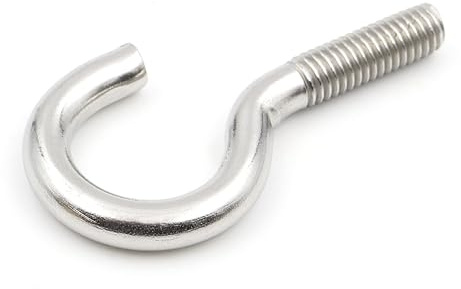 Design61 10 ganchos curvados de acero inoxidable con rosca M6 x 50 mm, ganchos de pared con rosca, ganchos para atornillar para pared y techo para fijación de cuerdas, cadenas, plantas, lámparas