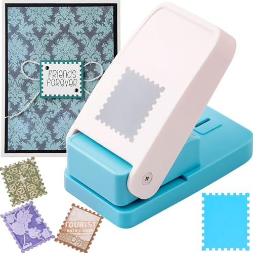 Stämpelstans, 3,8 x 3,2 cm stor rektangulär frimärksstans, stämpelformad pappersstans, frimärksskärare hålslagare, StampOut spakstansar, pappersstansar för hantverk, gör-det-själv