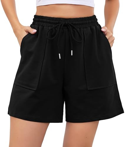 Wikoan Pantaloncini Sportivi da Donna Pantaloni della Tuta Pantaloncini Estivi,Nero,M