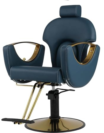 Drmilito Silla de peluquería Sillón Profesional Silla Barberia Azul | Giratoria 360°con Altura Regulable Reposacabezas Ajustable y Reposapiés para Salón de SPA y Belleza, Barbería, Carga 150 kg