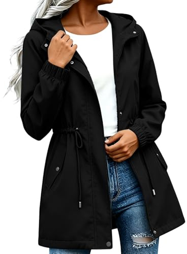 Znwerma Waterproof Jacket Women Ladies Lightweight Jackets with Hood 2026 Windbreaker Rain Coat with Pockets Casual Long Sleeve Full Zip Raincoat Breathable Hiking Walking Coat