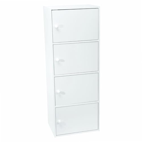 WERKA PRO Meuble Blanc à Portes - 4 Portes - Panneaux de Bois MDF - 106 x 40 x 29 cm - Livré en Kit avec Plan de Montage - pour Salle de Bain, Couloir ou Chambre - Robuste et Élégant