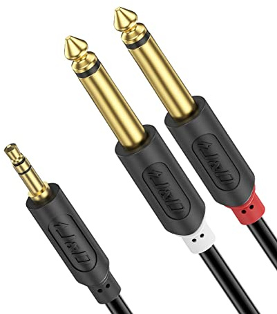 J&D Cavo audio da 3,5 mm a doppio 6,35 mm, placcato oro serie Audiowave 3,5 mm (1/8 pollici), maschio TRS a 2 x 6,35 mm (1/4 pollici), maschio TS Mono cavo splitter per mixer, home theater ecc, 0,9 m
