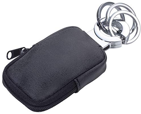 KR21-77/DG - Llavero con Bolsillo para Monedas, máscara, etc., Revestimiento Antibacteriano, Mata el 99,9% de Las bacterias Superficiales, Cierre de Cremallera, 3 Anillas, Piel sintética, Color Negro