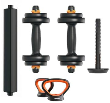 Kit Mancuernas V2 + Barra + Pesa Rusa 10KG Xiaomi FED, 10kg, Modulables, Multifunción, Empuñadura ergonómica, ORMANC10V2