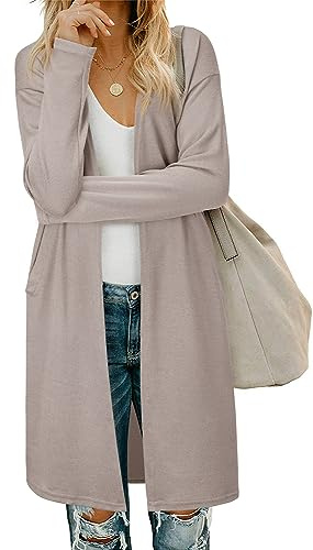 OUGES Women's Long Cardigan Lightweight Open Front Casual Coat | Ladies Cardigan,Long Sleeve Casual Coat with Pockets,Autumn Cardigans Women