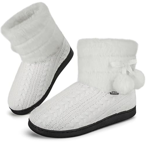 GURGER Botas de Estar por Casa Mujer Invierno Pantuflas de Casa Altas Felpa Calentitas