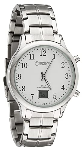 Miraval Funk-Armbanduhr mit Edelstahlarmband Funkuhr Japanisches Quarzuhrwerk 41 mm Edelstahl 20 mm Funksignal DCF77 Herrenarmbanduhr Damenarmbanduhr Digitale & Analoge Anzeige Datumsanzeige