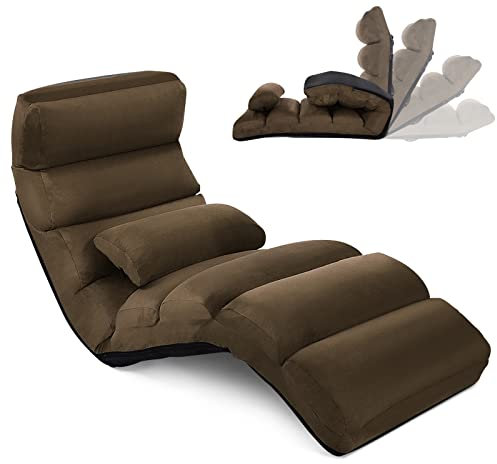 COSTWAY Relaxliege klappbar, Bodenstuhl mit Verstellbarer Rückenlehne, Bodenliege mit Schlaffunktion, Bodensofa, Bodensessel für Gaming, Schlafen, Lesen, Braun