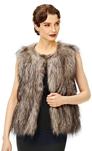 BABEYOND Women’s Faux Fur Vest Short Coat Sleeveless Jacket for Winter Fluffy Outwear with Pockets