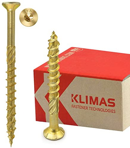 Klimas Träskruvar med torxspår – gula spånskiveskruvar – skruvar med försänkt huvud – altanskruvar – universalskruvar – skruvset för takkonstruktion – 6 x 70 mm (150 stycken)