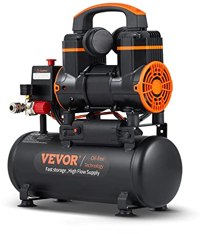 VEVOR Compresor de Aire Silencioso de 8L 900W 1,2CV Presión Máxima de 3,5 Mpa Motor sin Aceite 70 dB para Reparación de Automóviles Inflado de Neumáticos Pintura a Pistola