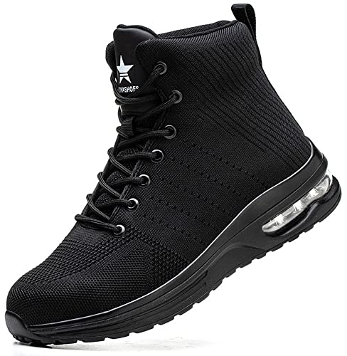 Rona Shoes Safety Boots Work Boots Steel Toe Cap Boots Safety Shoes Lightweight Comfortable Slip On Men's Women's Ladies Phantom Black UK5 / EU37