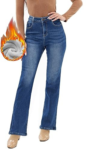 heipeiwa Women's Winter Fleece Lined Thermal Flare Bootcut Jeans High Waist Denim Pants