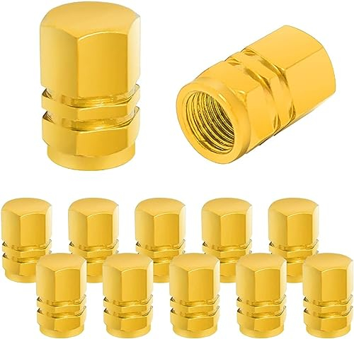 CGEAMDY Ventilkappen für Autoreifen, 12 Stück Aluminium Auto Radkappe, Wasserdichtes Universal Reifen Ventil für Autos, LKWs, Motorräder, SUVs Und Fahrräder (Gelb)