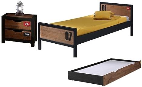 möbelando Bettanlage >Alex< in Kiefer gebürstet cognacfarbig aus Massive Kiefer