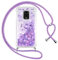 Vauki Funda para Xiaomi Redmi Note 9 Pro/9 Pro Max/9S 4G con Cuerda, Transparente Silicona Glitter Liquida Colgar Colgante Cristal Suave Carcasa, Brillante Arena Movediza con Cordón Case, Púrpura